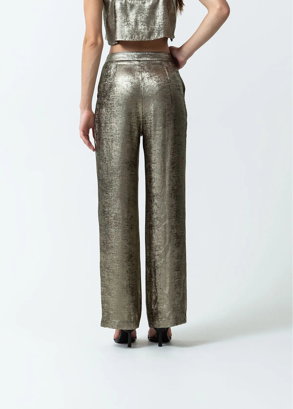 Shiny straight leg trousers