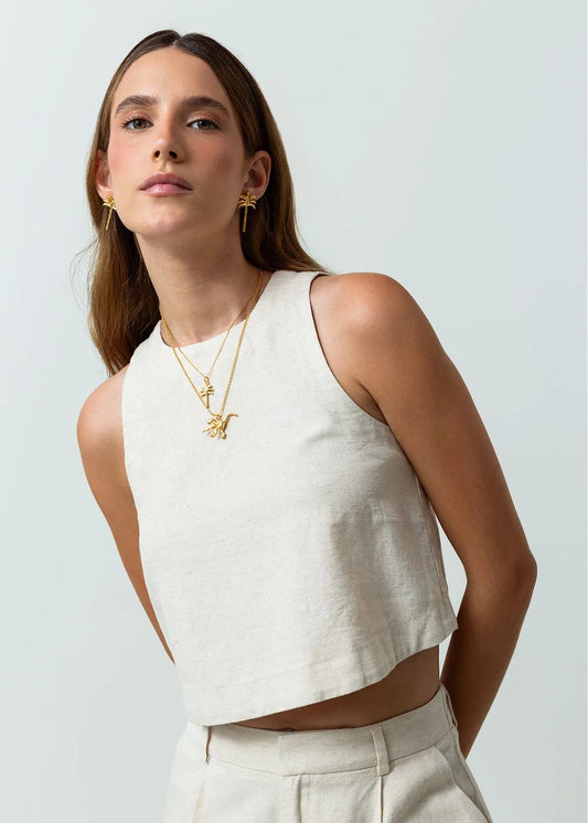 Armhole sleeve shirt in linen effect