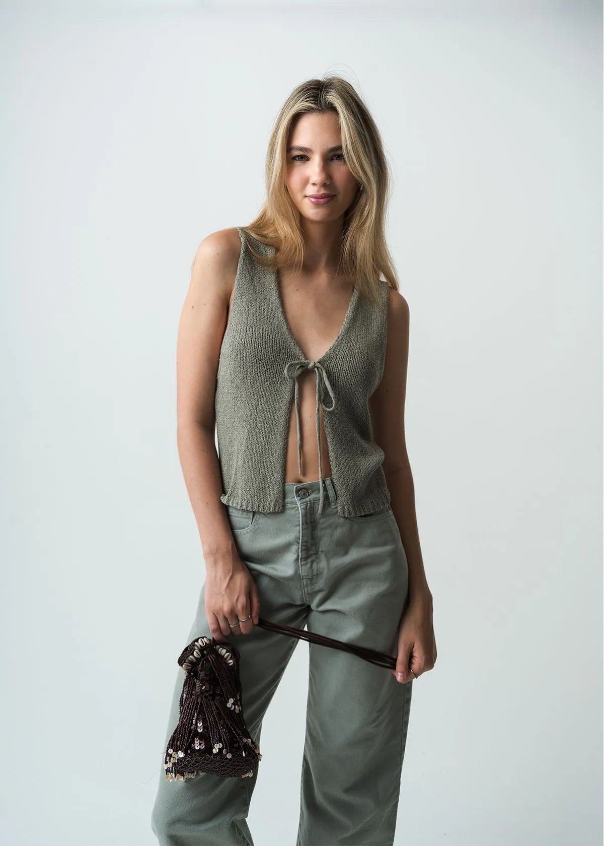 Knitted shirt with V-neckline