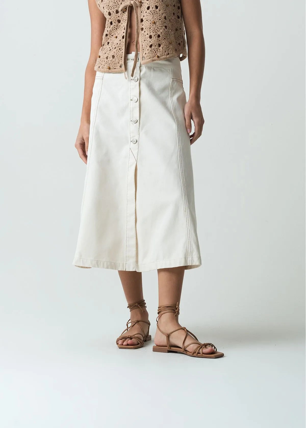 Midi skirt in white denim