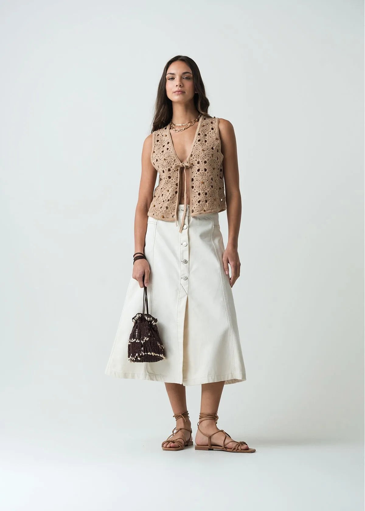 Midi skirt in white denim
