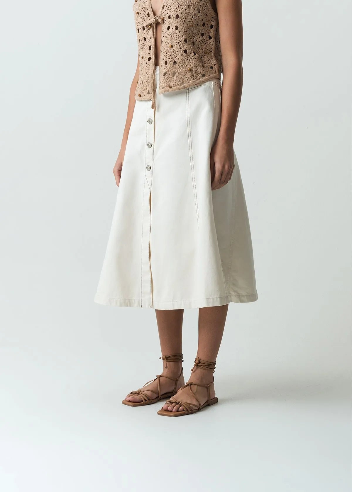 Midi skirt in white denim