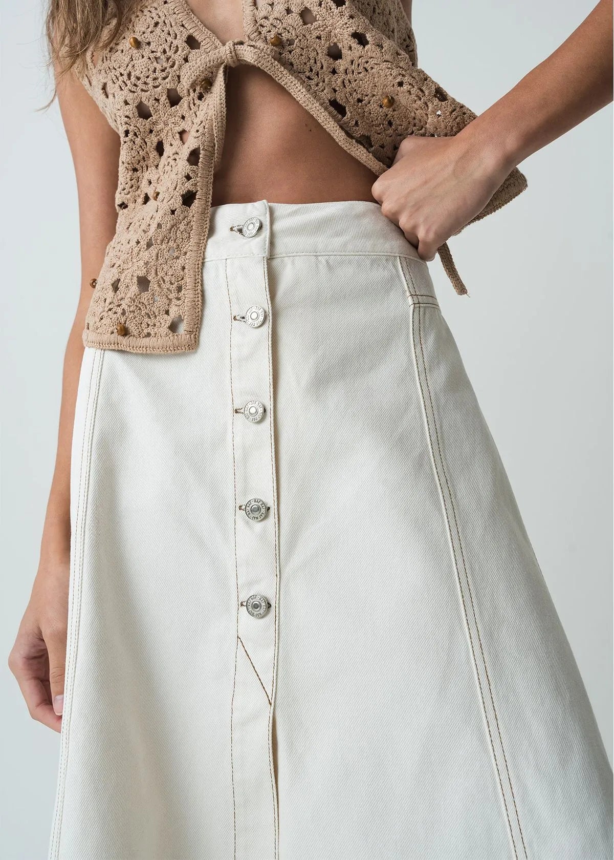 Midi skirt in white denim