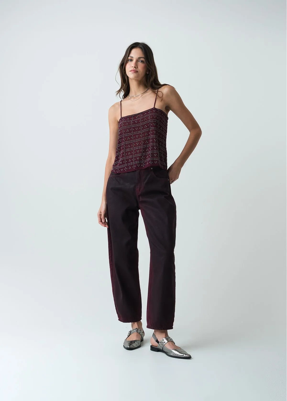 Sleeve strappy shirt with neckline