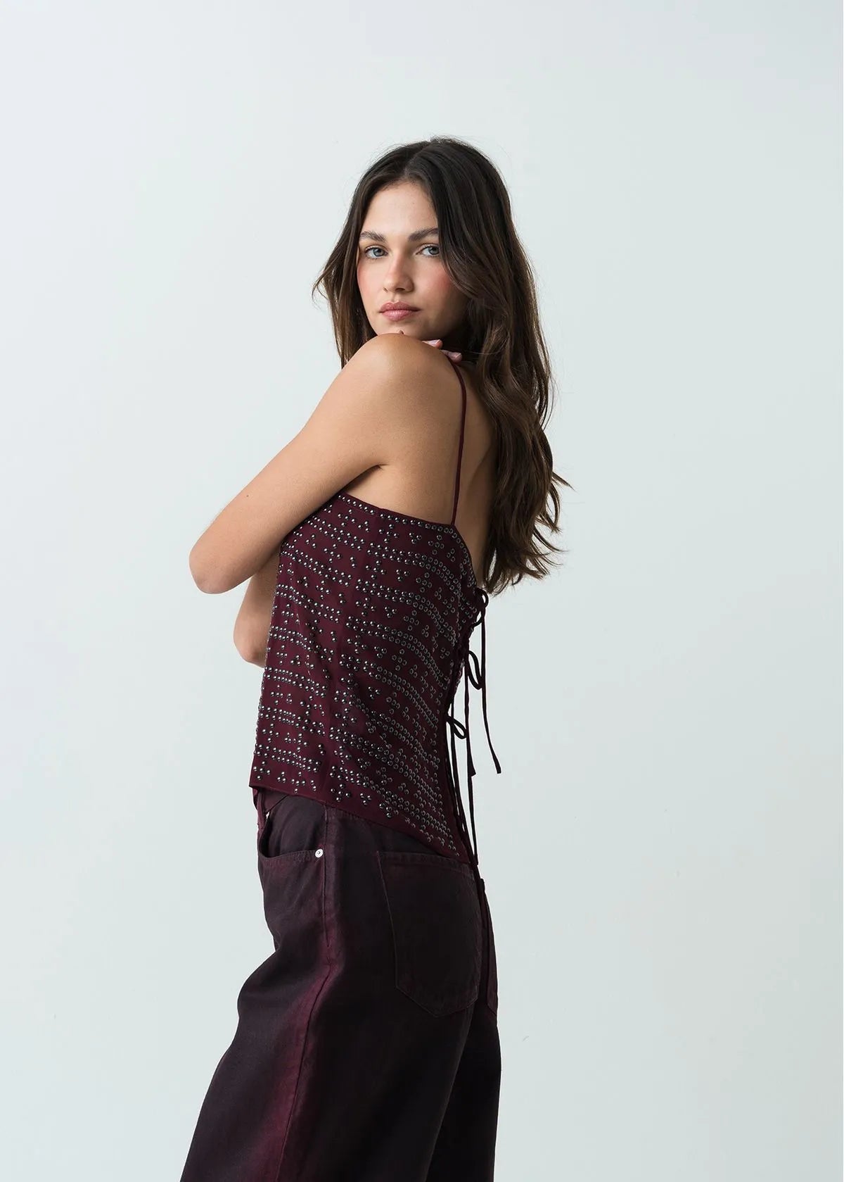 Sleeve strappy shirt with neckline