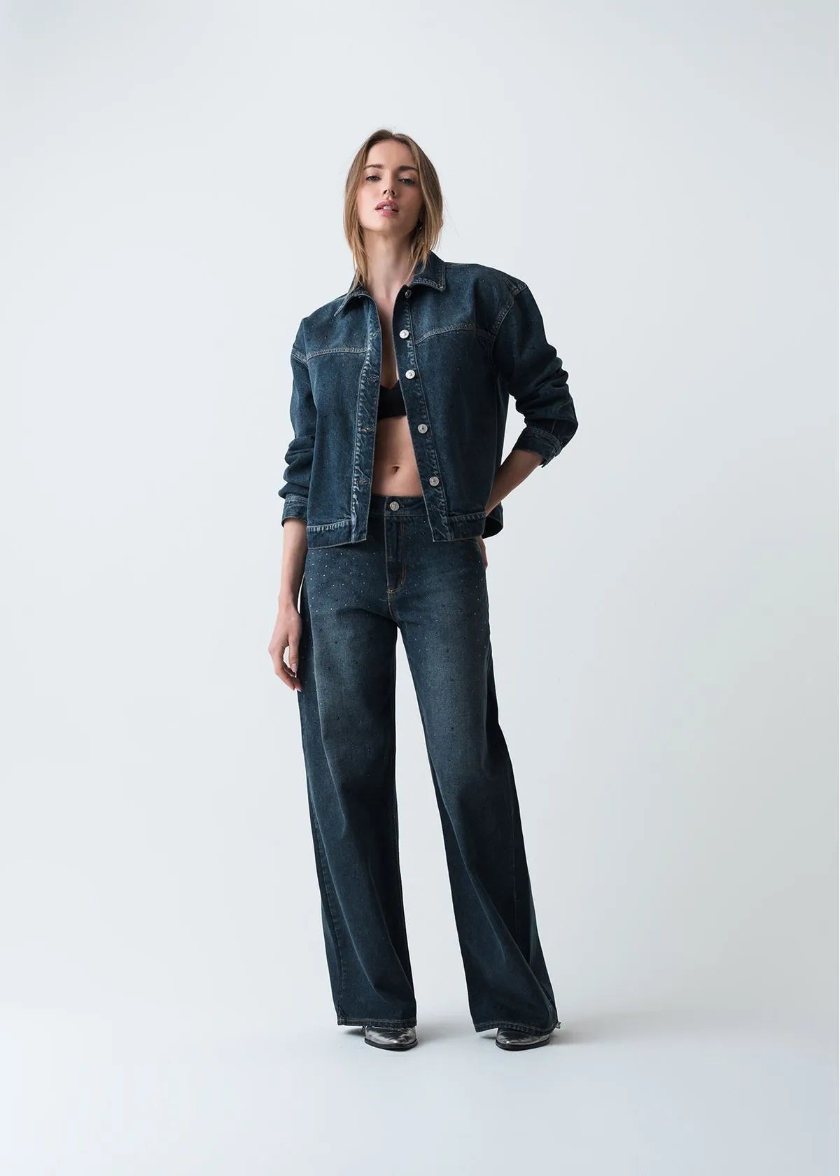 Denim jacket with appliques