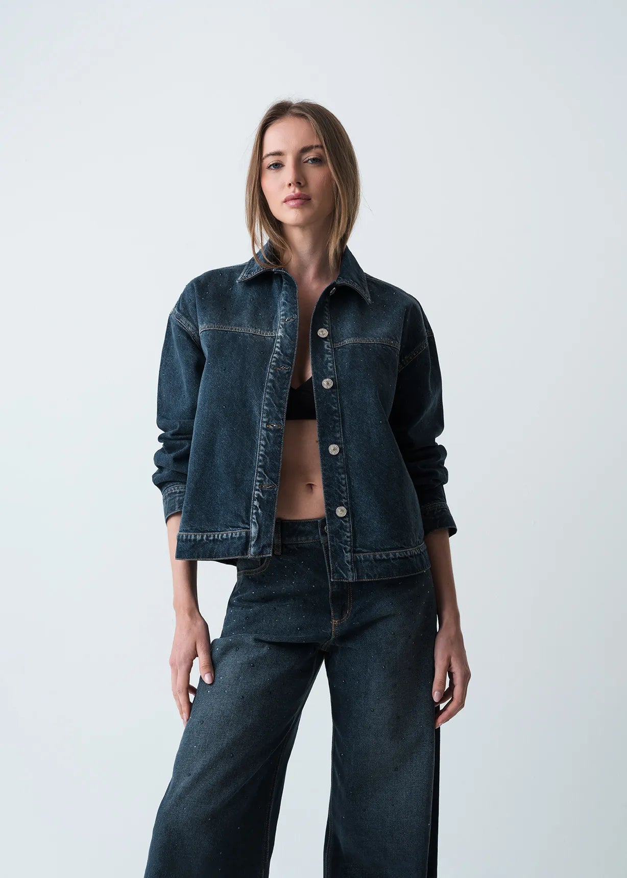 Denim jacket with appliques