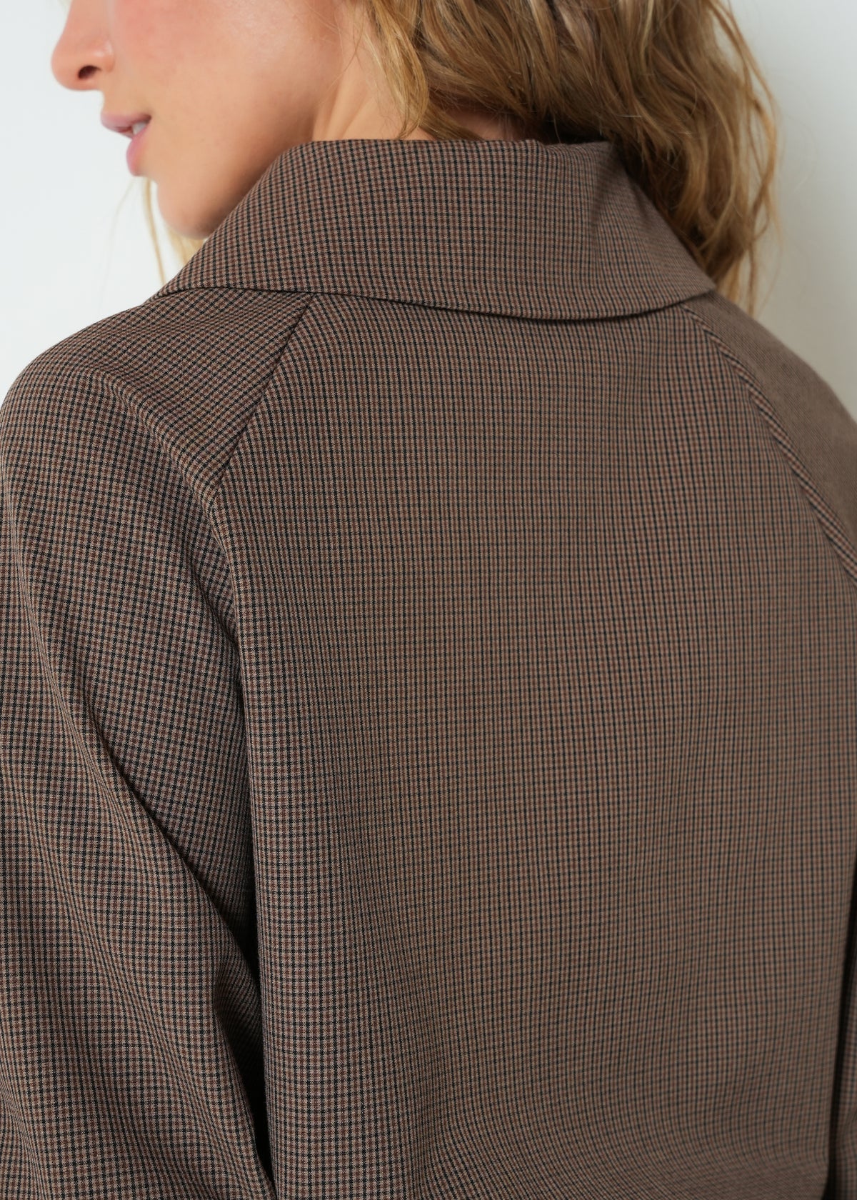 Brown Micro-Check Cropped Jacket