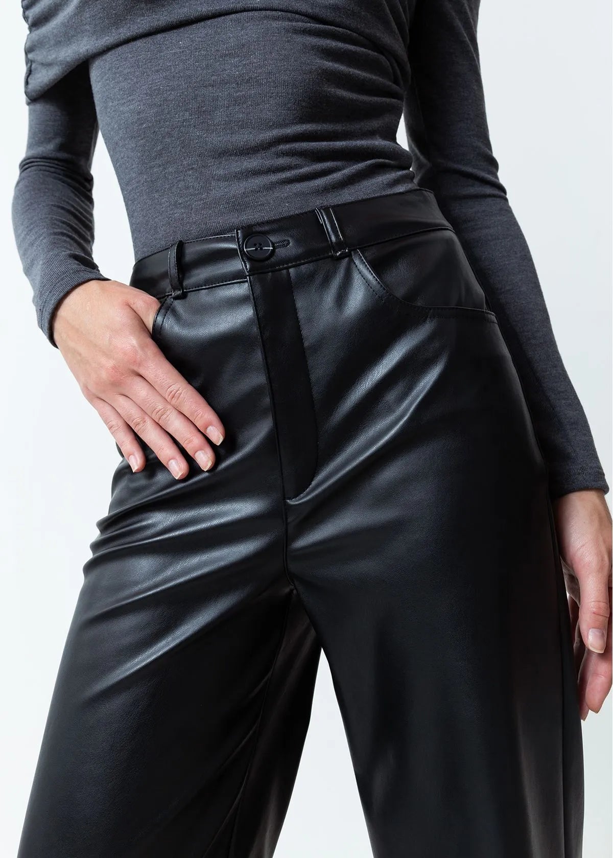 Leather-like fabric pants