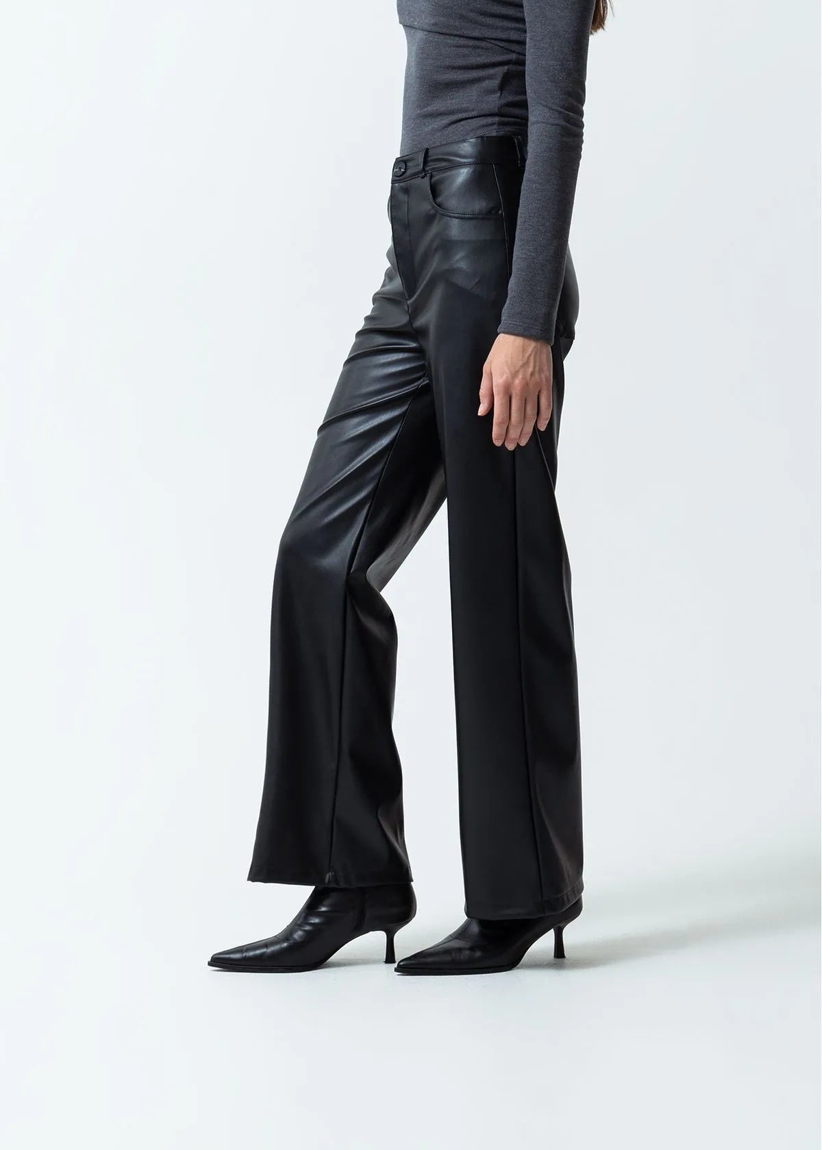 Leather-like fabric pants