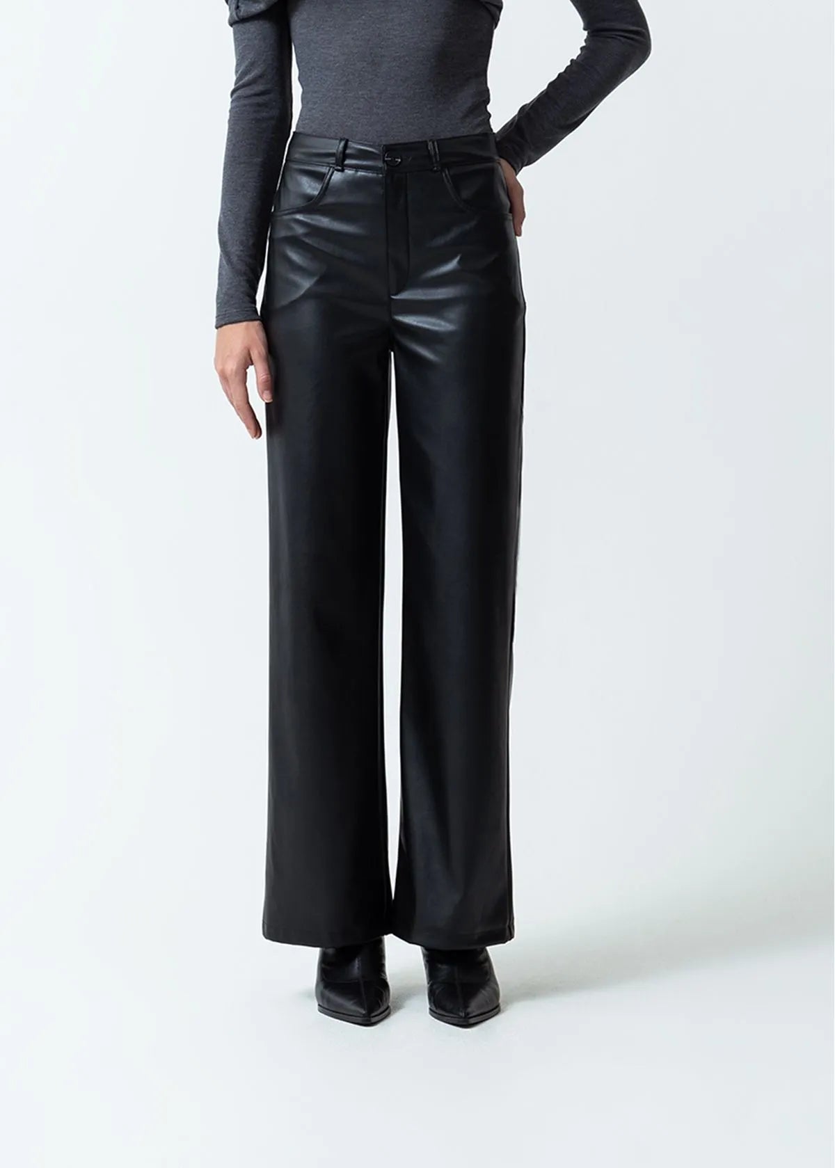 Leather-like fabric pants