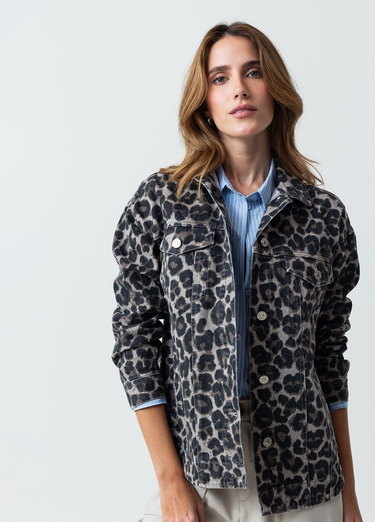 Grey Leopard Print Bomber Jacket