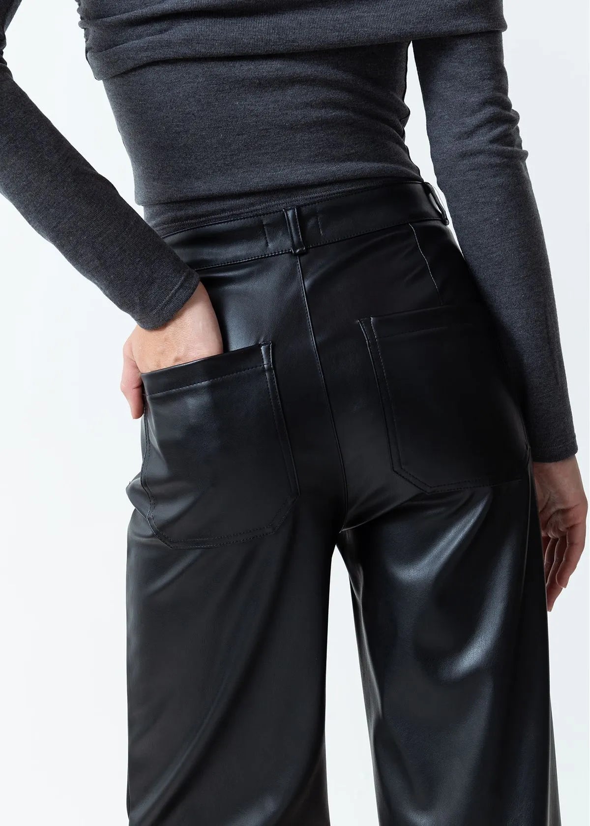 Leather-like fabric pants