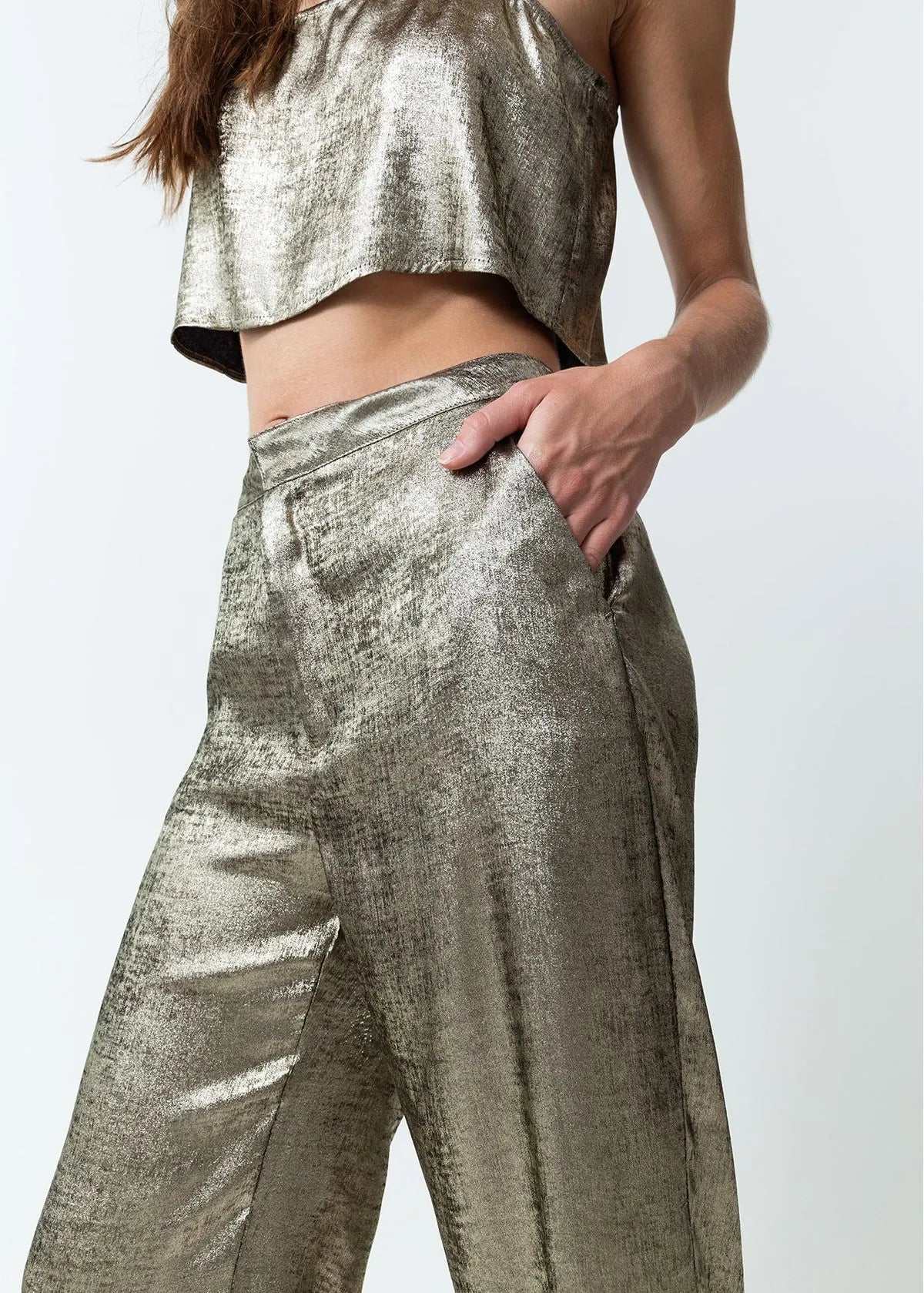 Shiny straight leg trousers