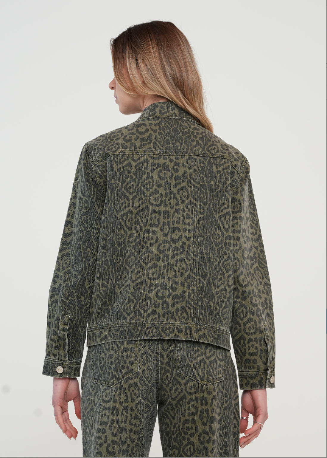 Green animal print denim jacket