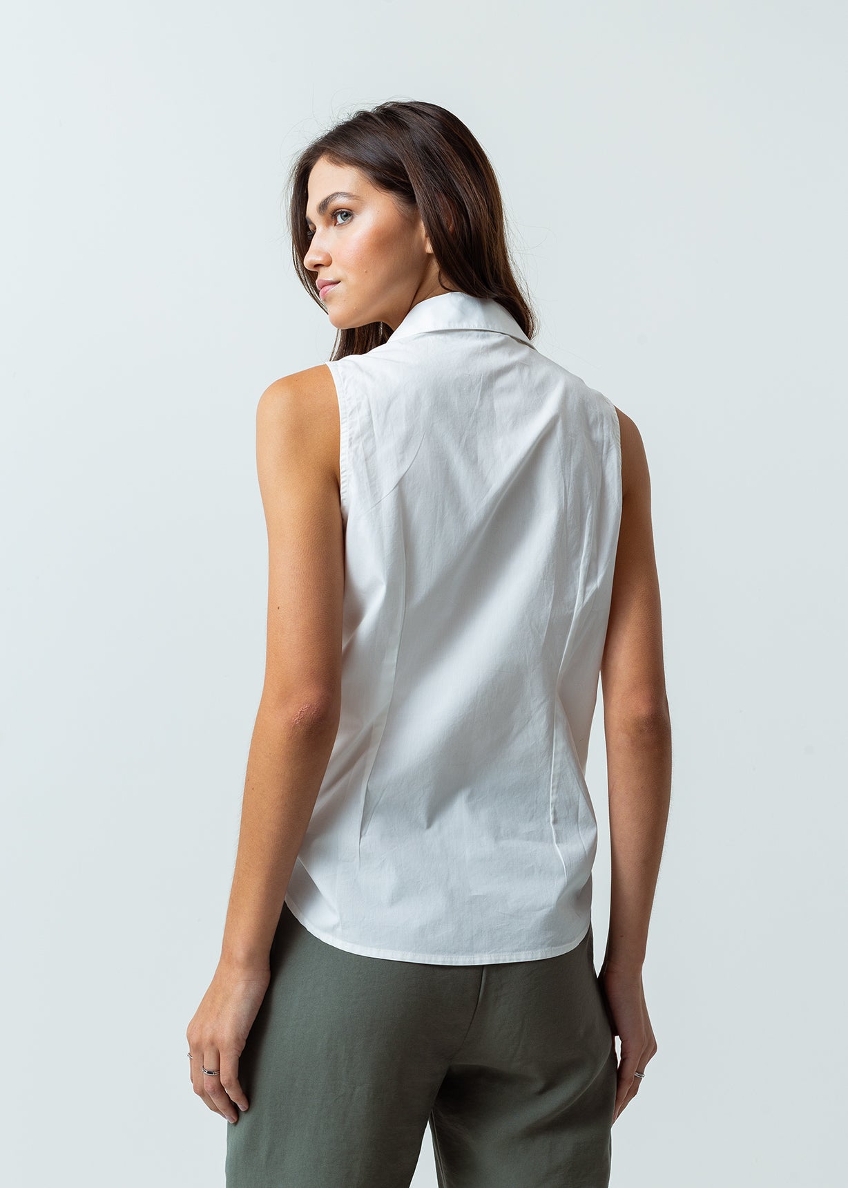 White Collared Button Up Sleeveless Shirt
