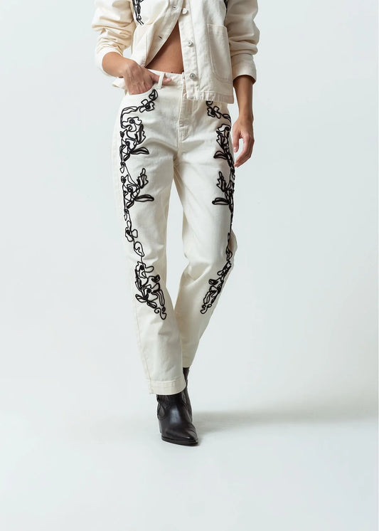 Baggy pants with embroidered cord detail
