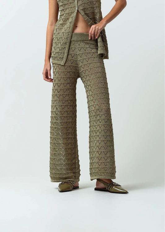 Palazzo medium-rise woven pants with shine effect