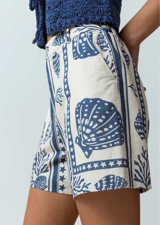 Linen shorts with marine prints
