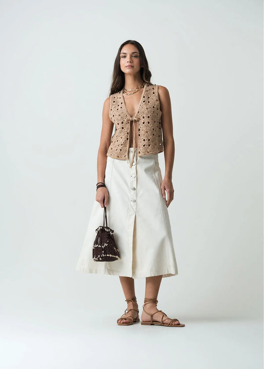 Midi skirt in white denim