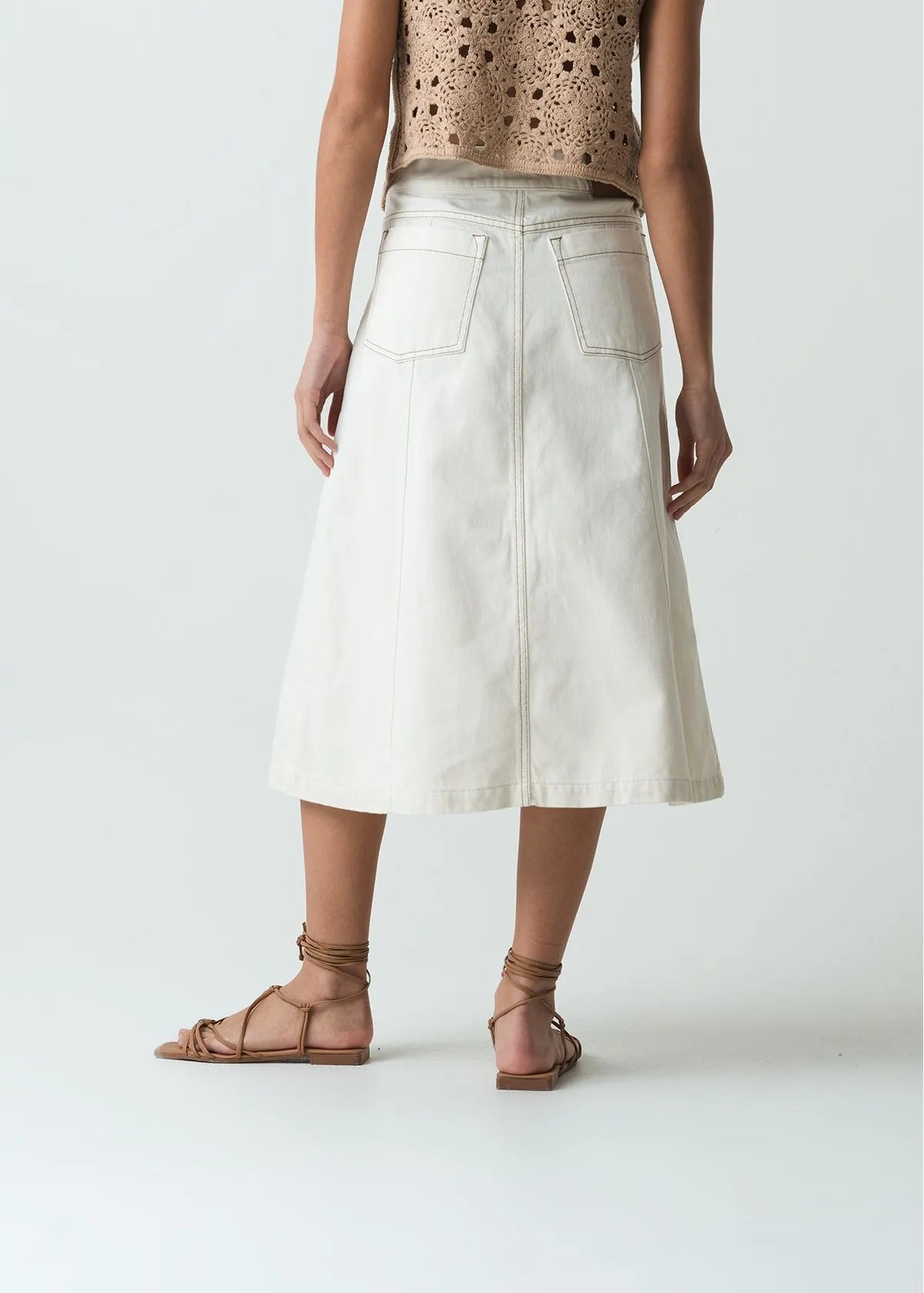 Midi skirt in white denim