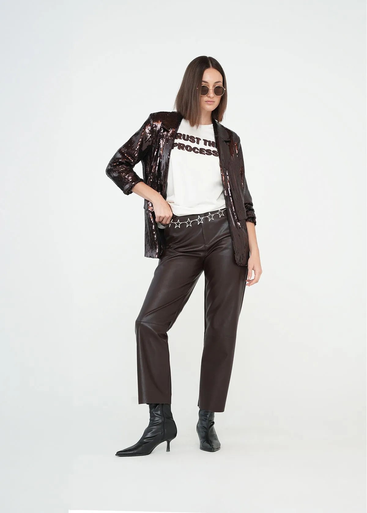 Straight pants leather effect