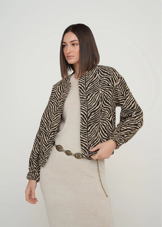 Animal print jacket with zipper