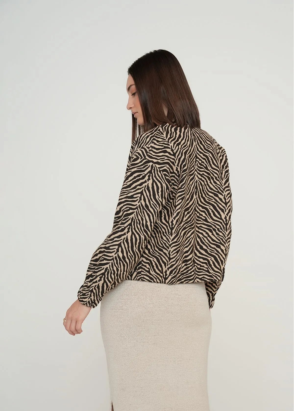 Animal print jacket with zipper