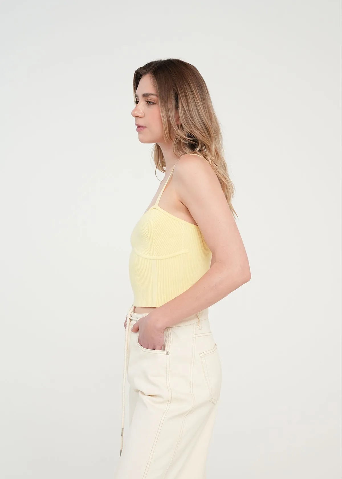 Woven T-shirt.