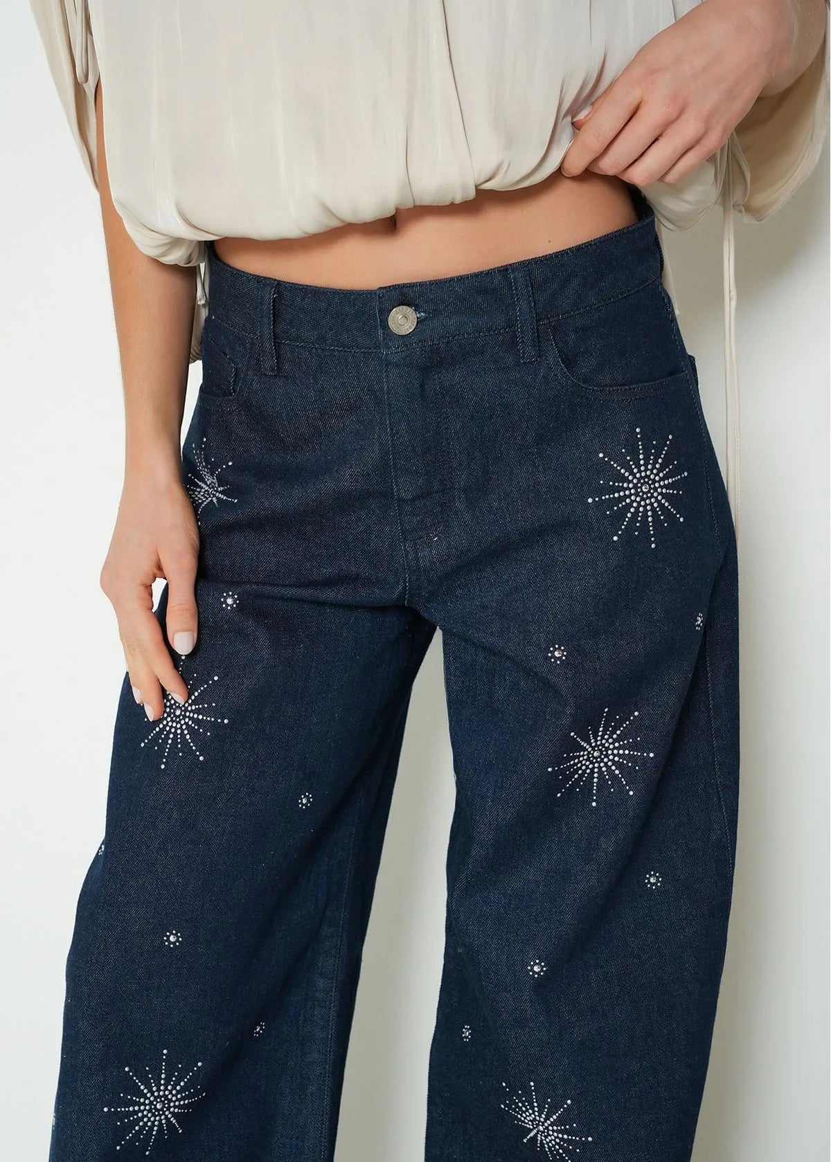 Jean wide leg low waist with appliques