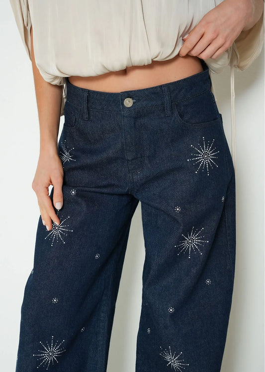 Jean wide leg low waist with appliques