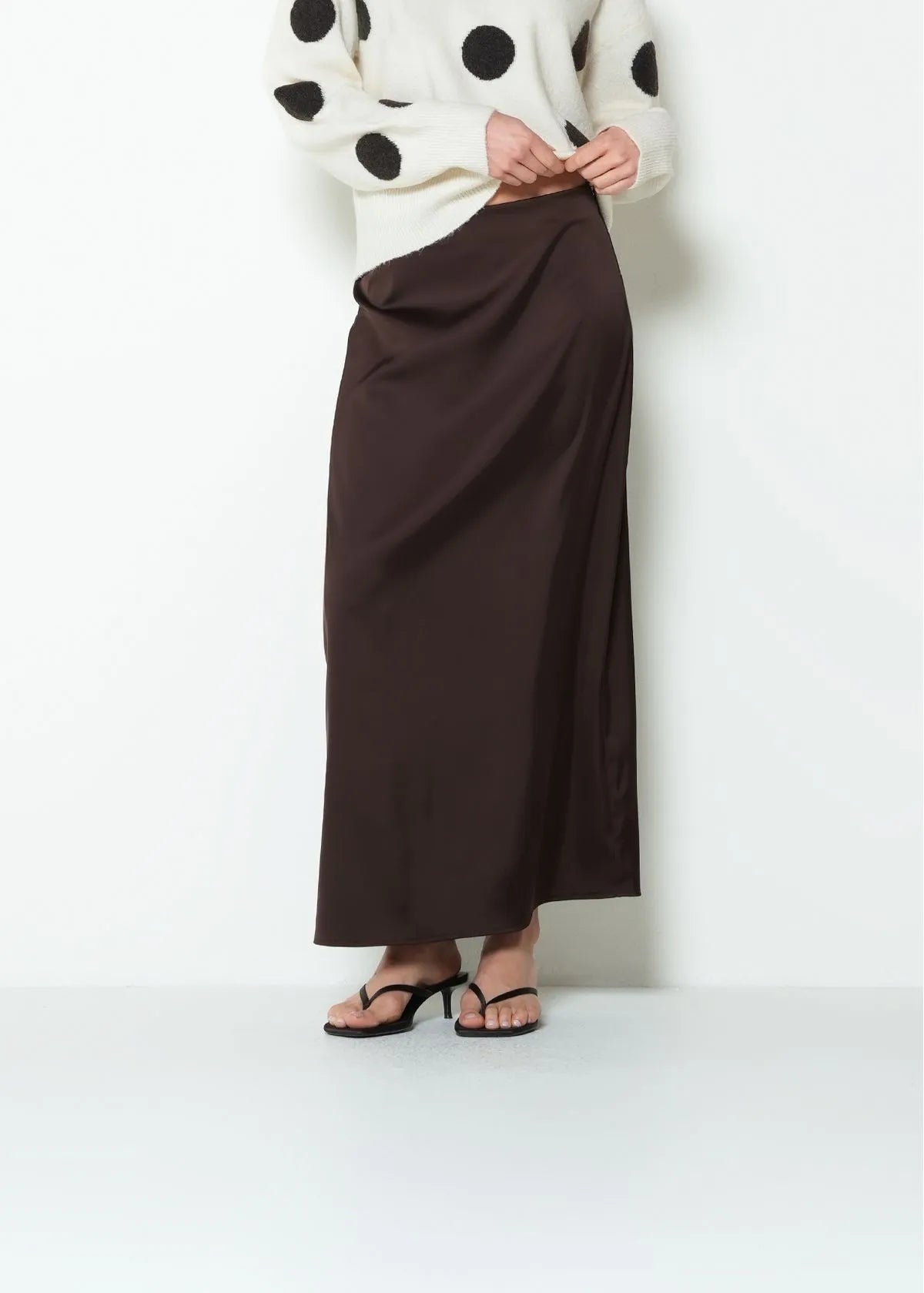 Long straight satin skirt