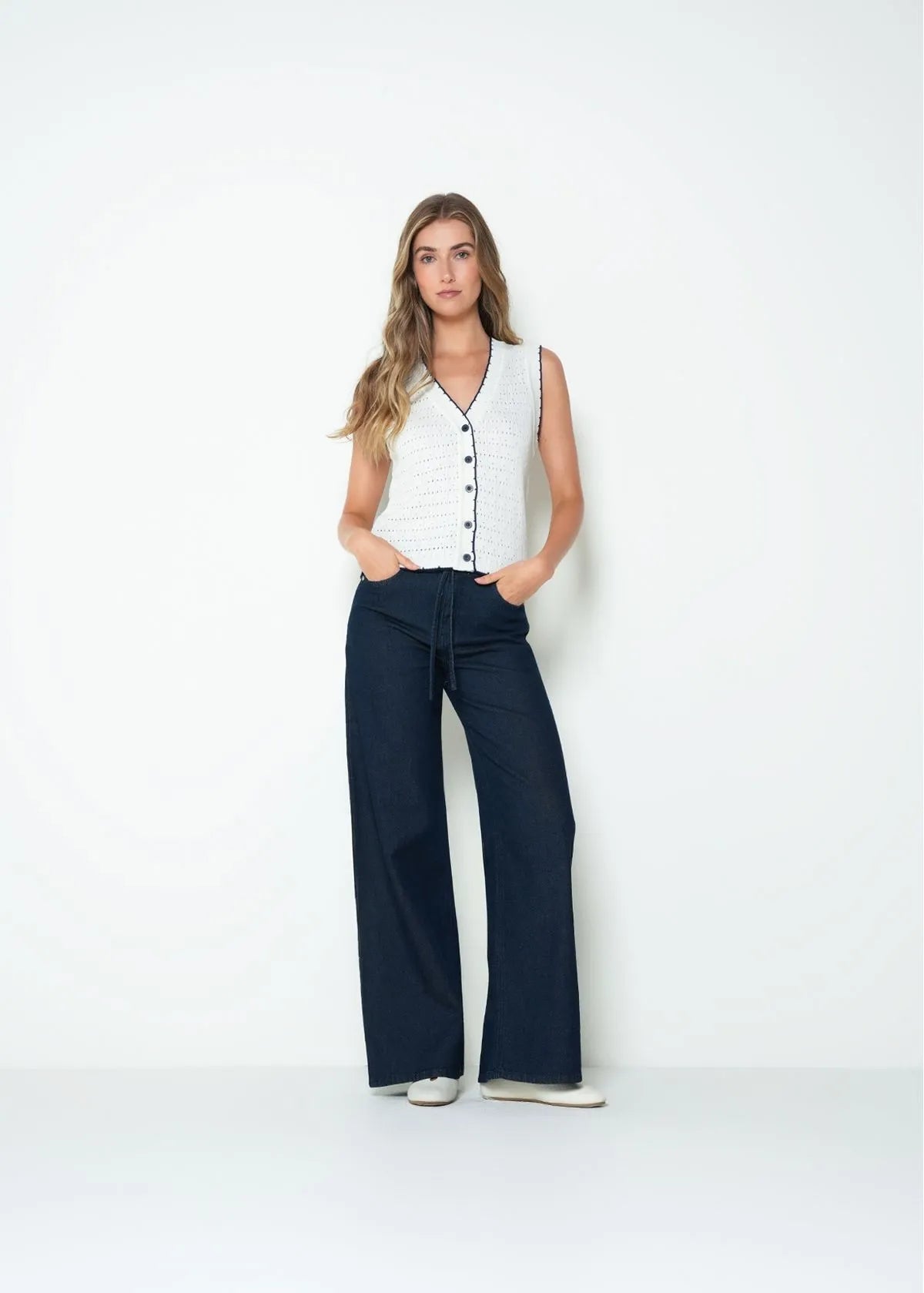 V-neck woven vest