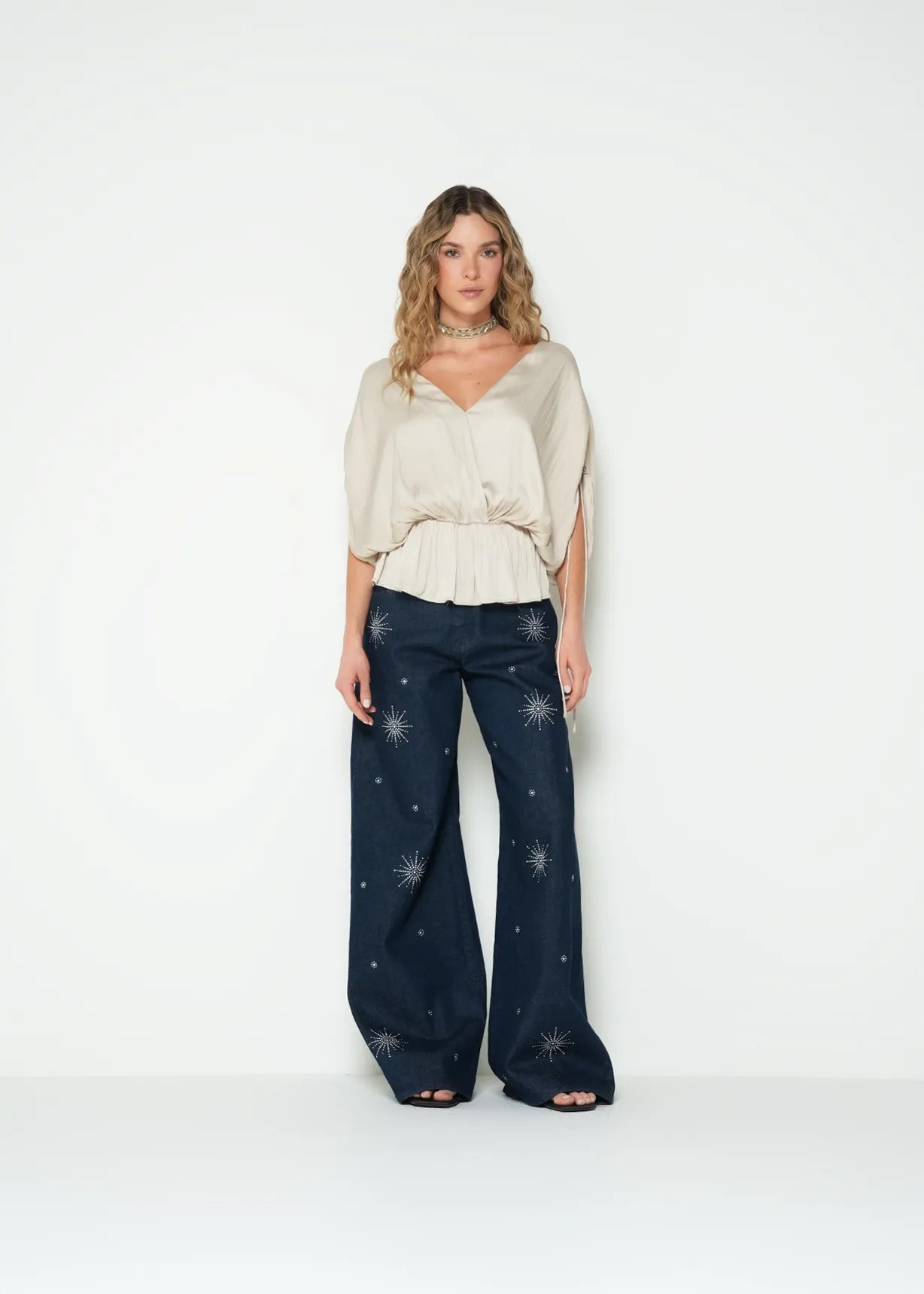 Jean wide leg low waist with appliques