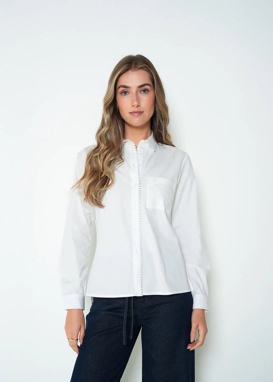 Long sleeve shirt classic collar embroidered