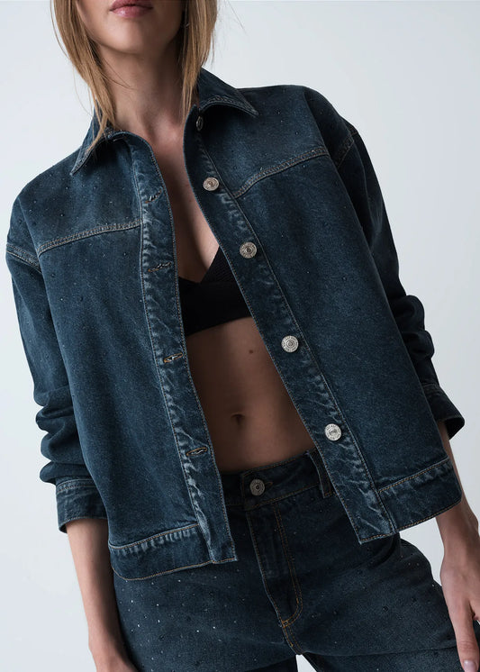 Denim jacket with appliques