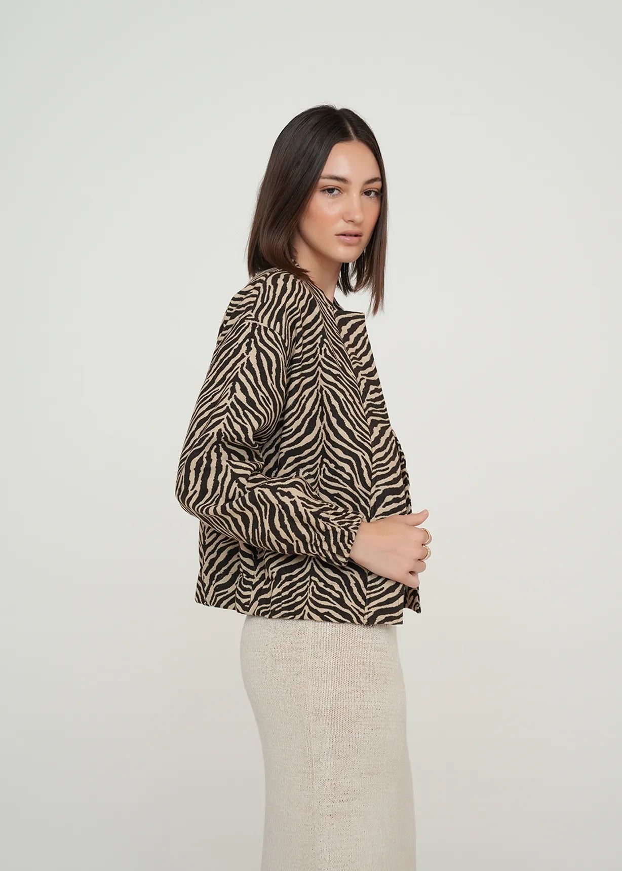 Animal print jacket with zipper