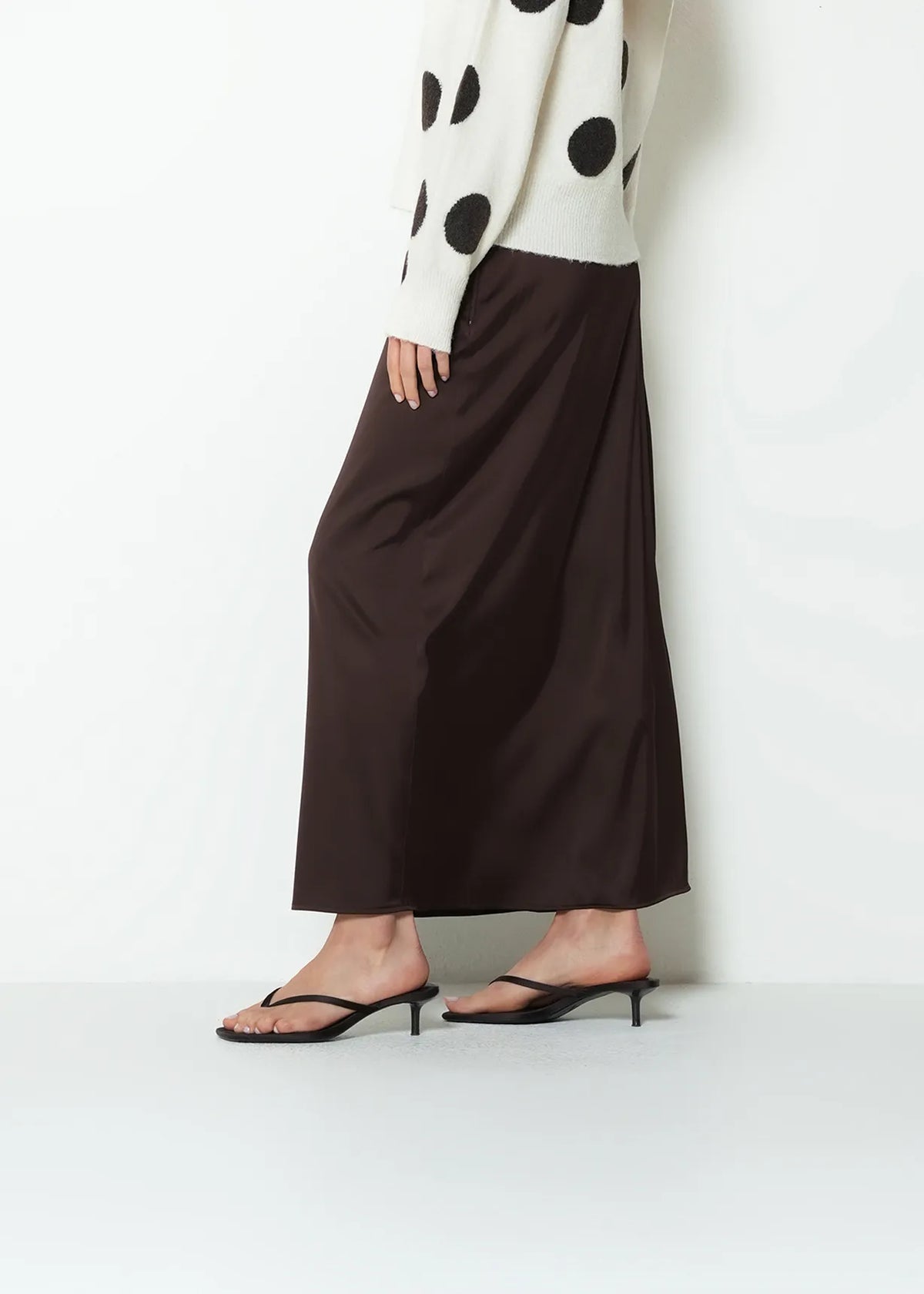 Long straight satin skirt