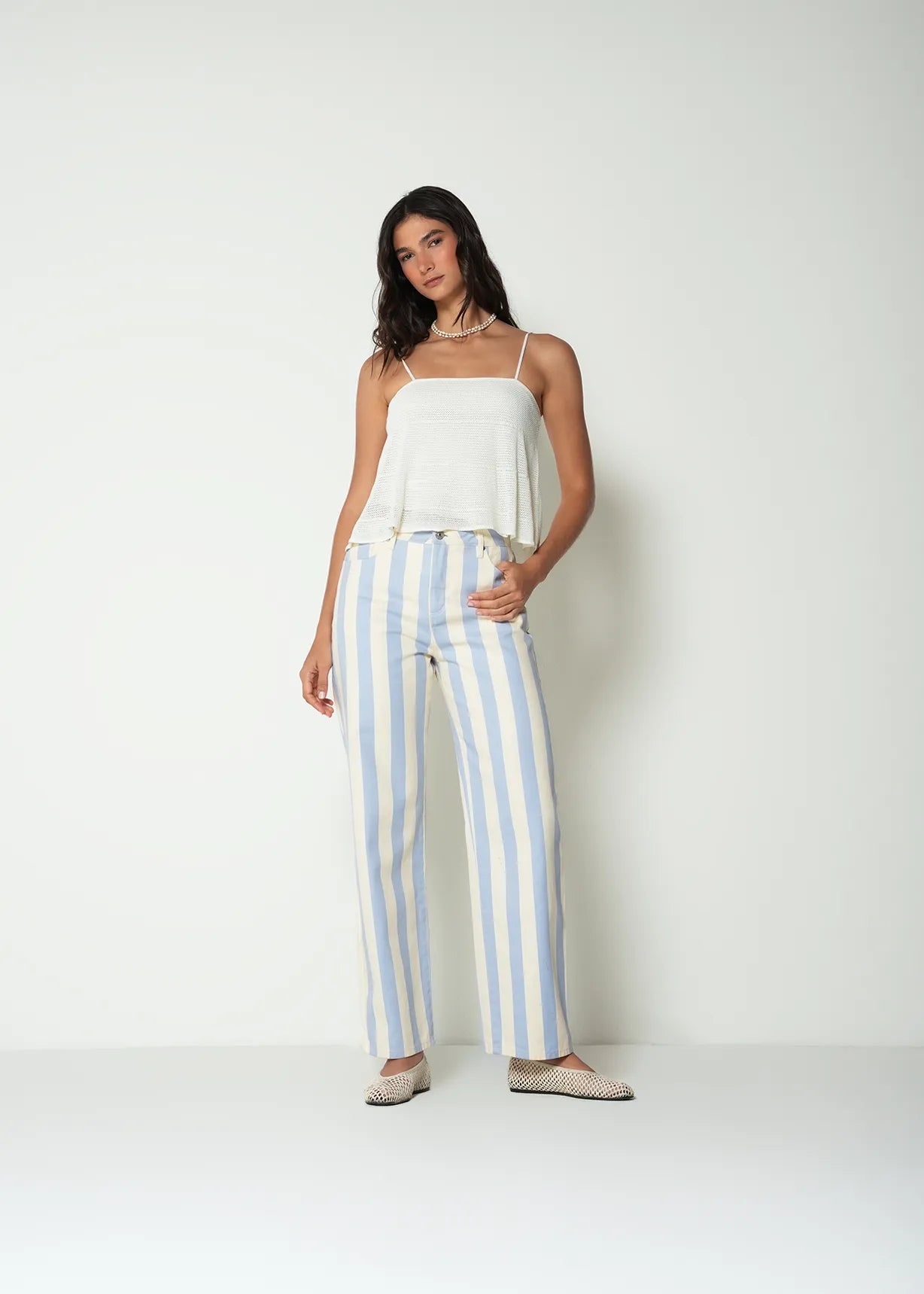 Woven striped t-shirt