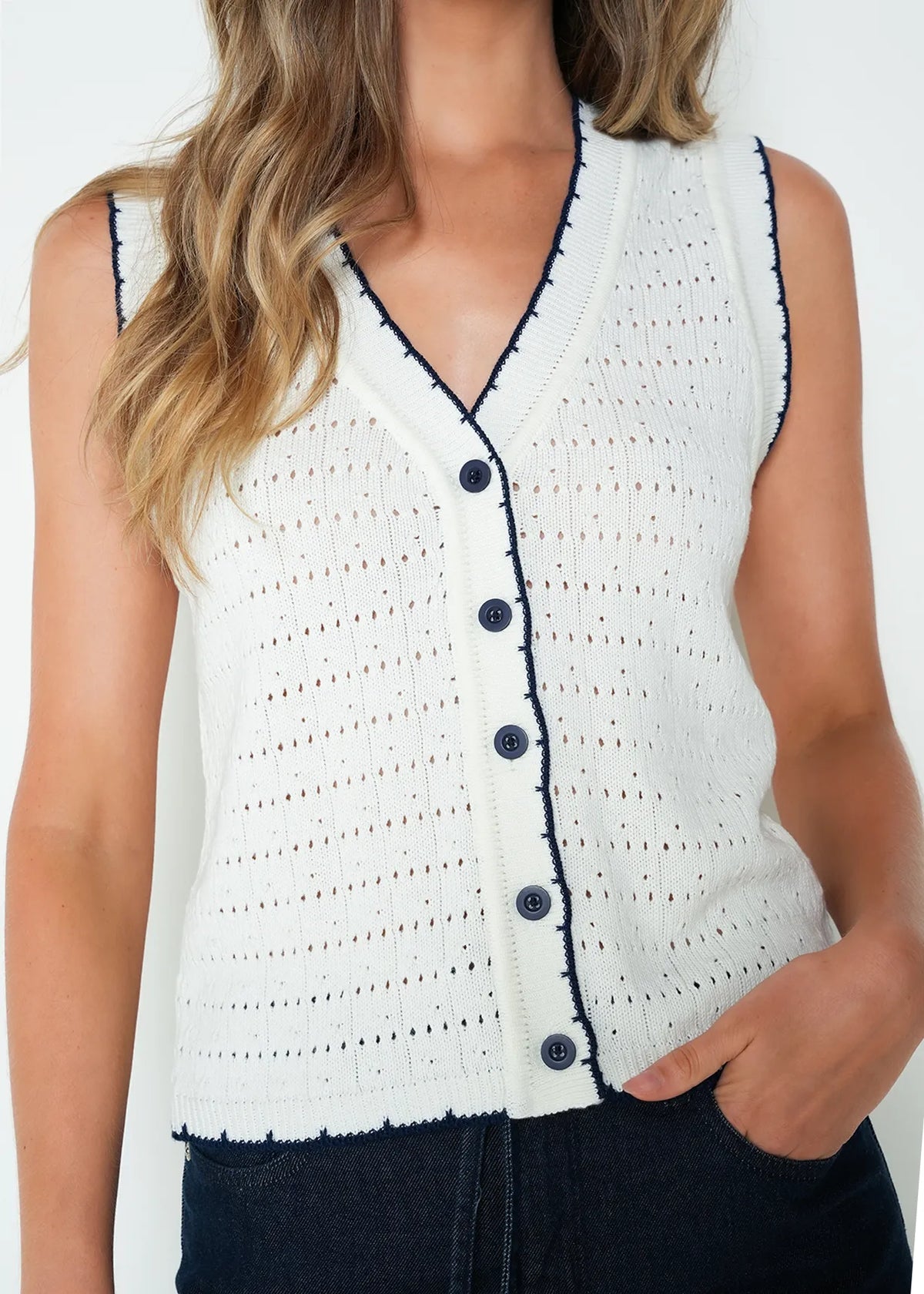 V-neck woven vest