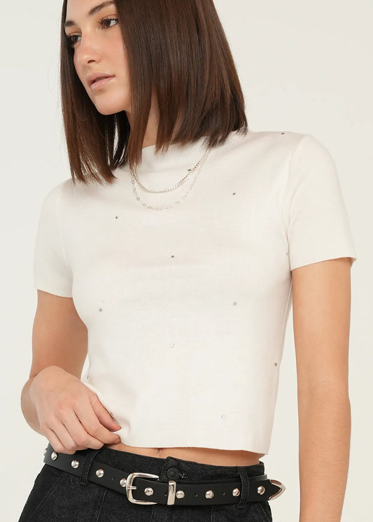 Woven T-shirt with mini glitter