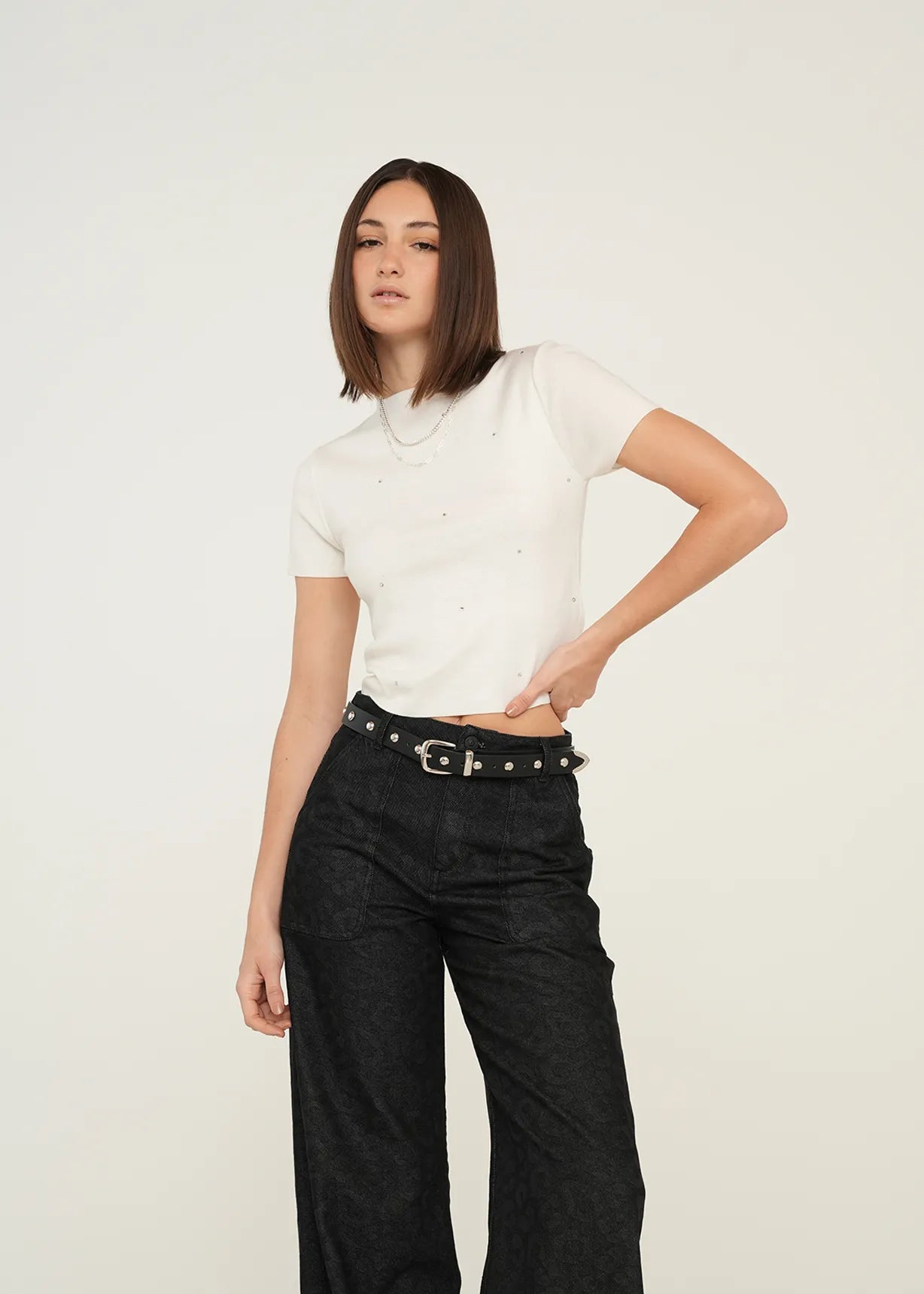 Woven T-shirt with mini glitter
