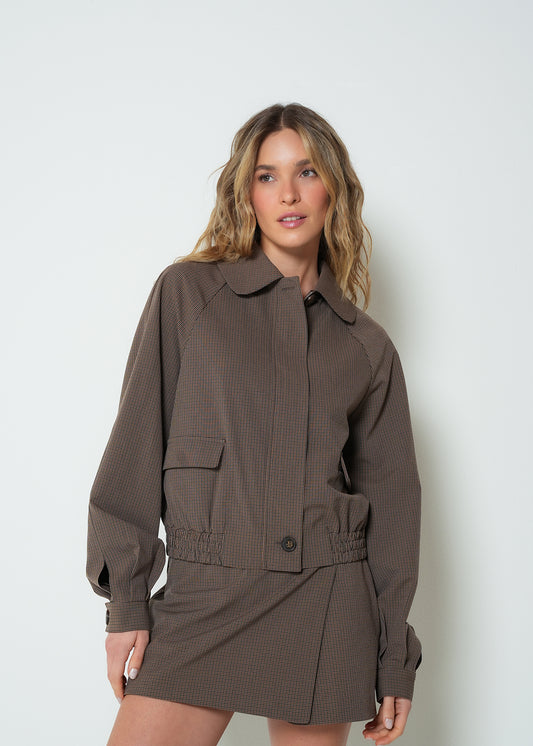 Brown Micro-Check Cropped Jacket