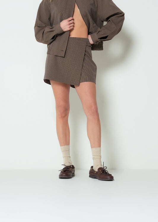 Brown Micro-Check Skort