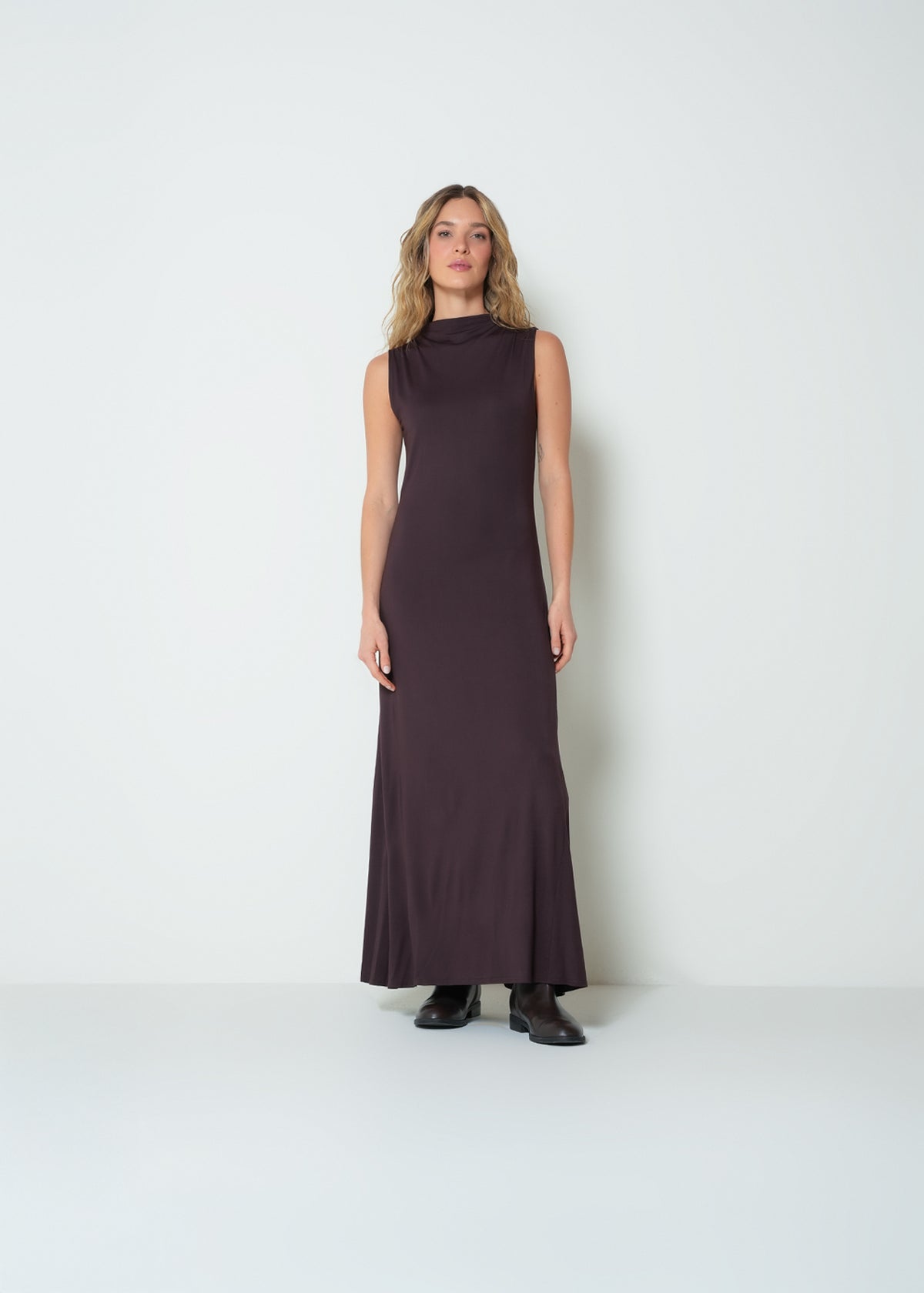Chocolate Brown Sleeveless Maxi Dress