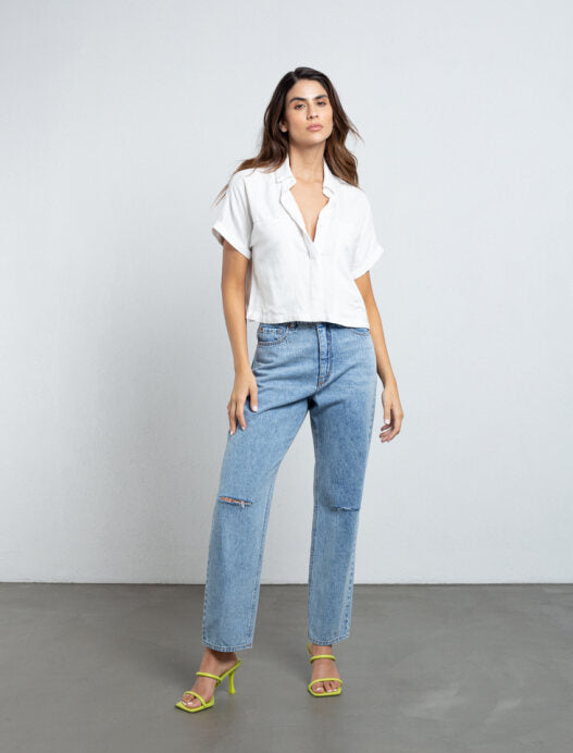 Jeans with rips.