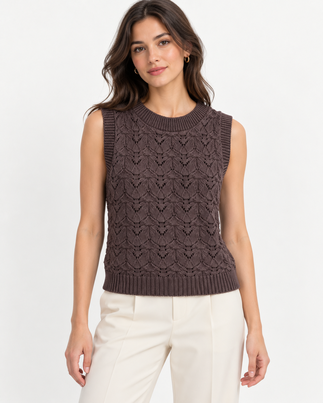Chocolate Textured Knit Ve