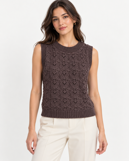 Chocolate Textured Knit Ve