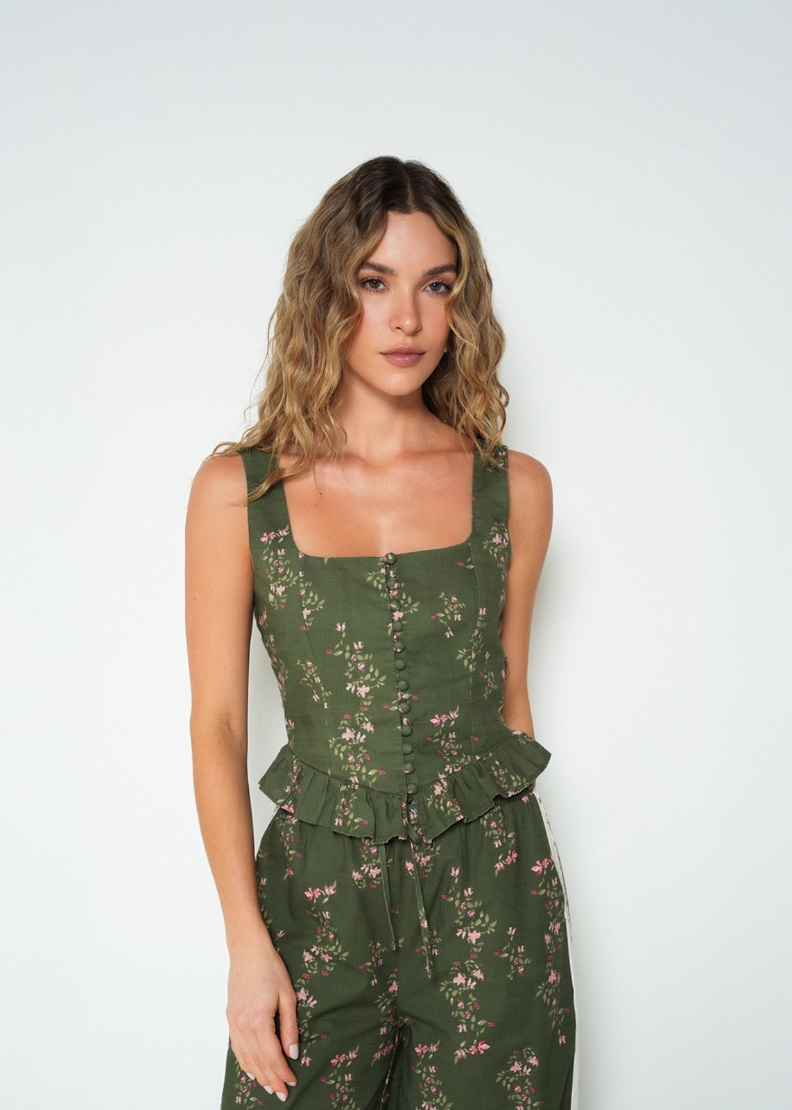 Floral Button-Front Peplum Top