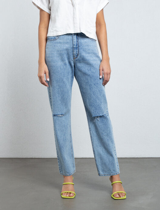 Jeans with rips.